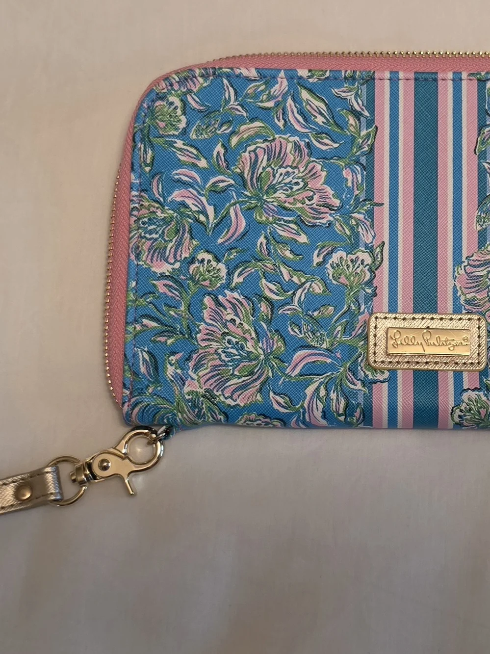 Lilly Pulitzer Blue Pink Floral Zip Wristlet